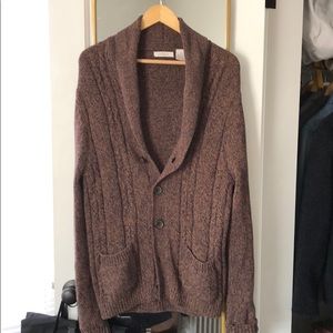 Madison Shawl Chunky Cable Knit Cardigan Brown M